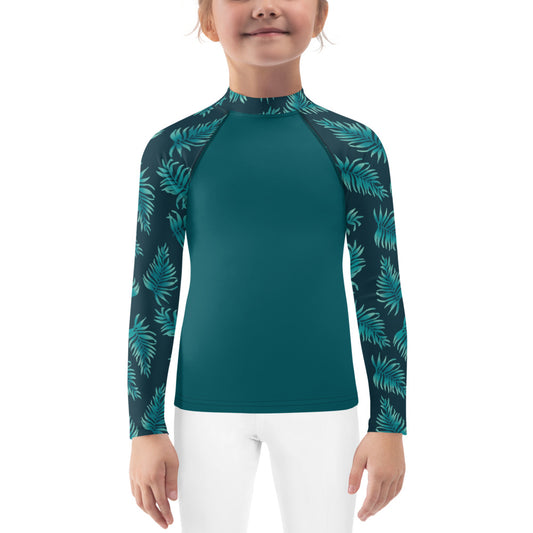 Kids Rash Guard 2T - 7 years - Palm Leaves in Blue Ombre Sleeve