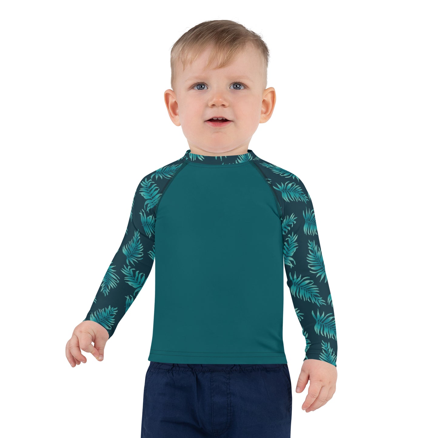 Kids Rash Guard 2T - 7 years - Palm Leaves in Blue Ombre Sleeve