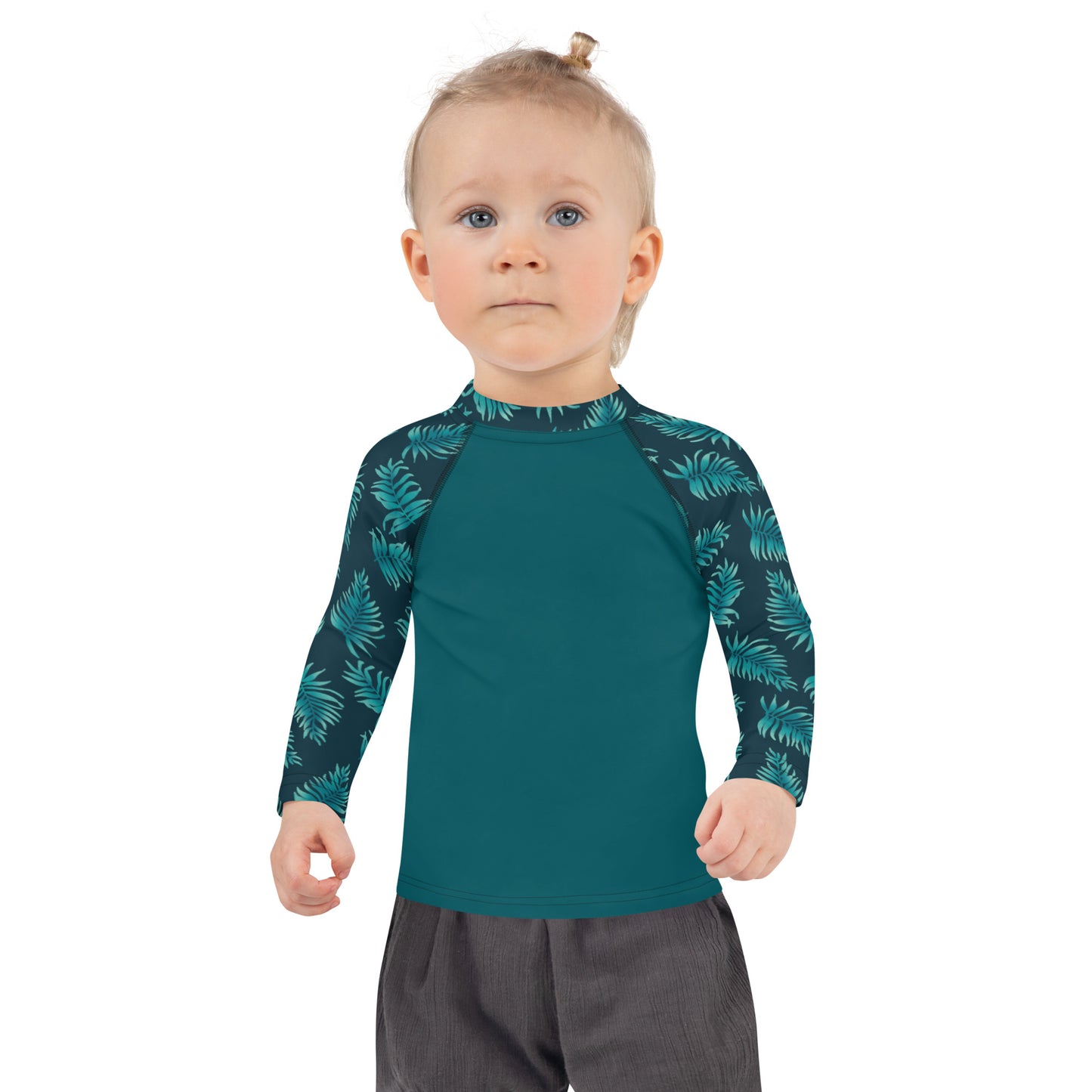 Kids Rash Guard 2T - 7 years - Palm Leaves in Blue Ombre Sleeve
