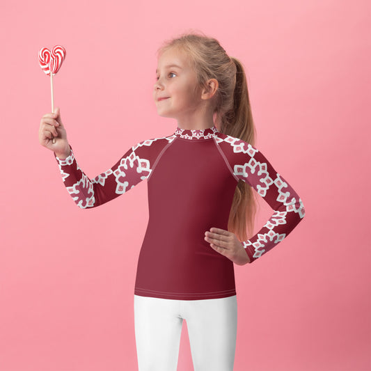 Kids Rash Guard - Arabesque Flower in Rouge