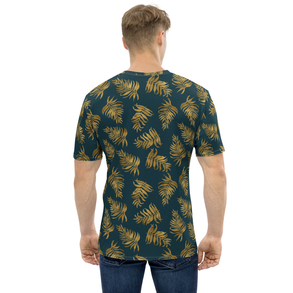 Men's t-shirt - Palm Leaves in Gold and Teal