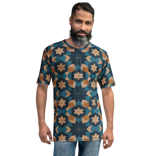 Men's T-shirt - Geometric Star in Red Sea Blue