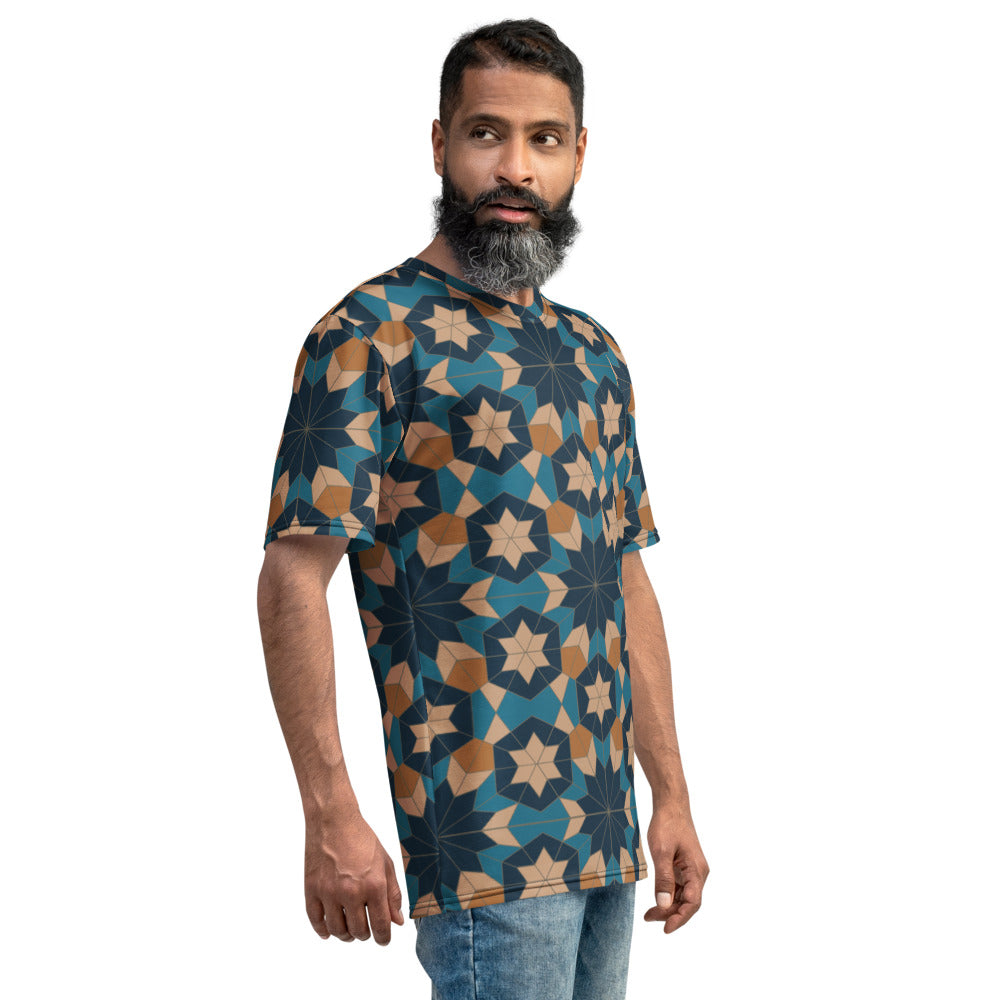 Men's T-shirt - Geometric Star in Red Sea Blue
