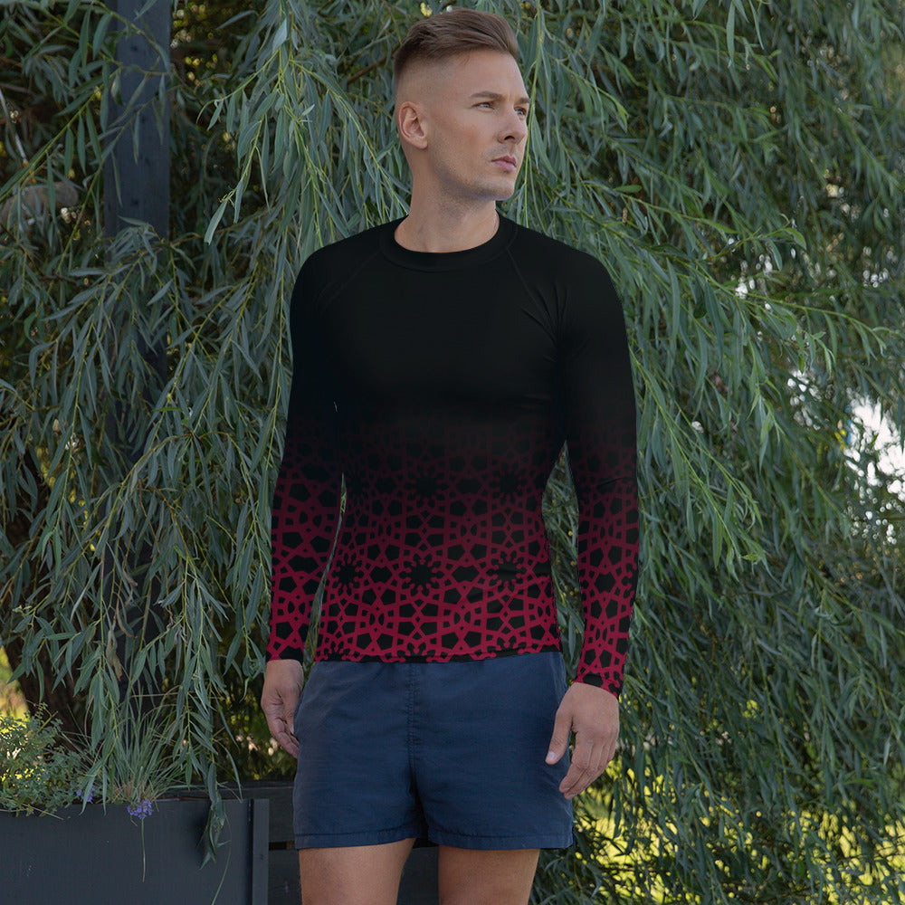 Men's Rash Guard - Geometric Ombre in Black and Red