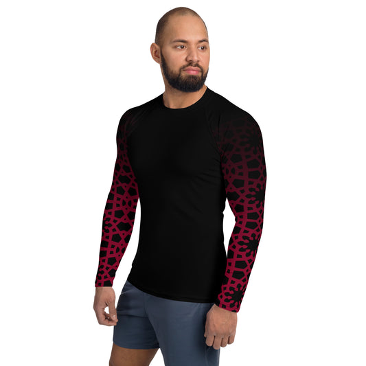 Men's Rash Guard - Geometric Ombre in Black and Red Sleeve