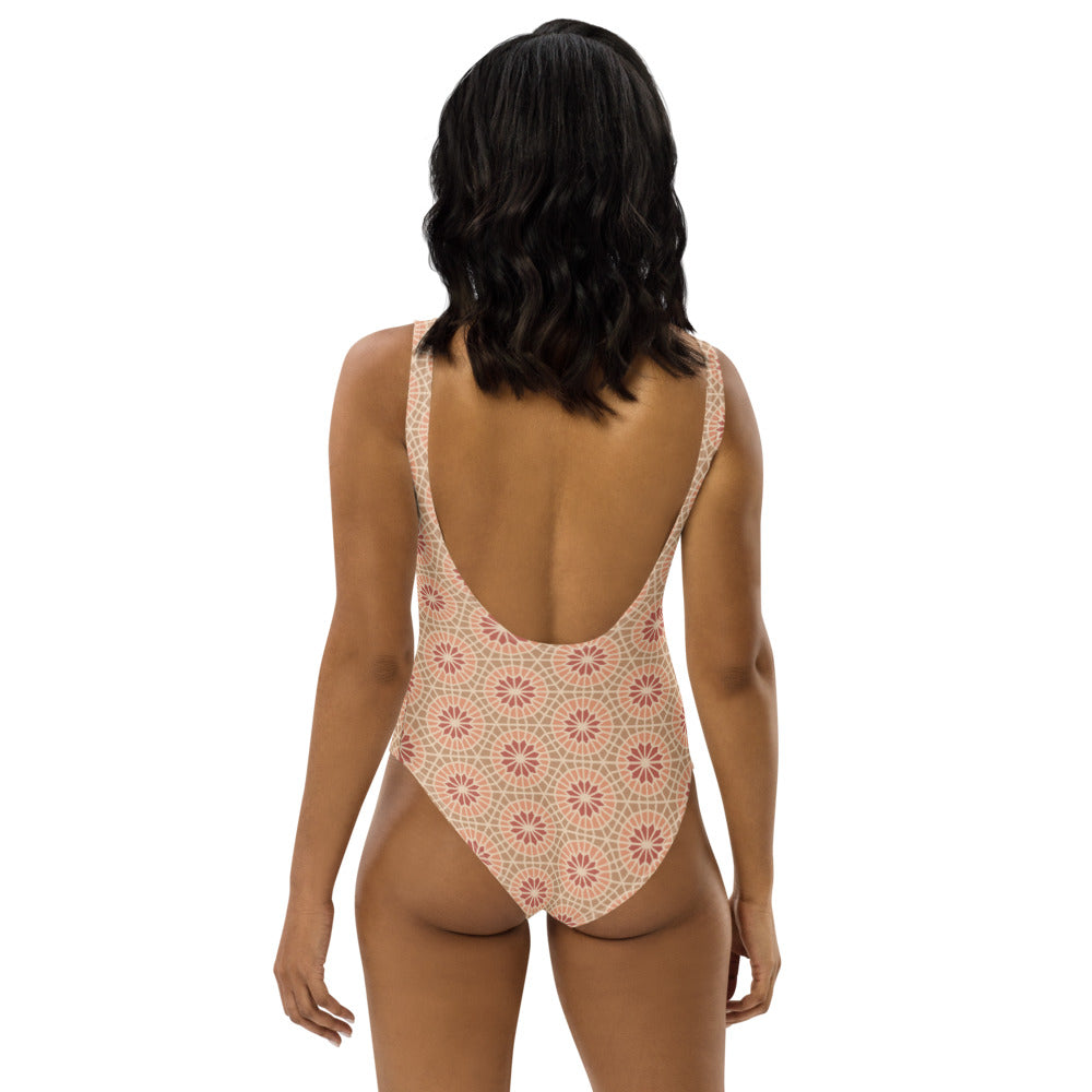 One-Piece Swimsuit - Geometric Star 2 - Cocoa and Cream