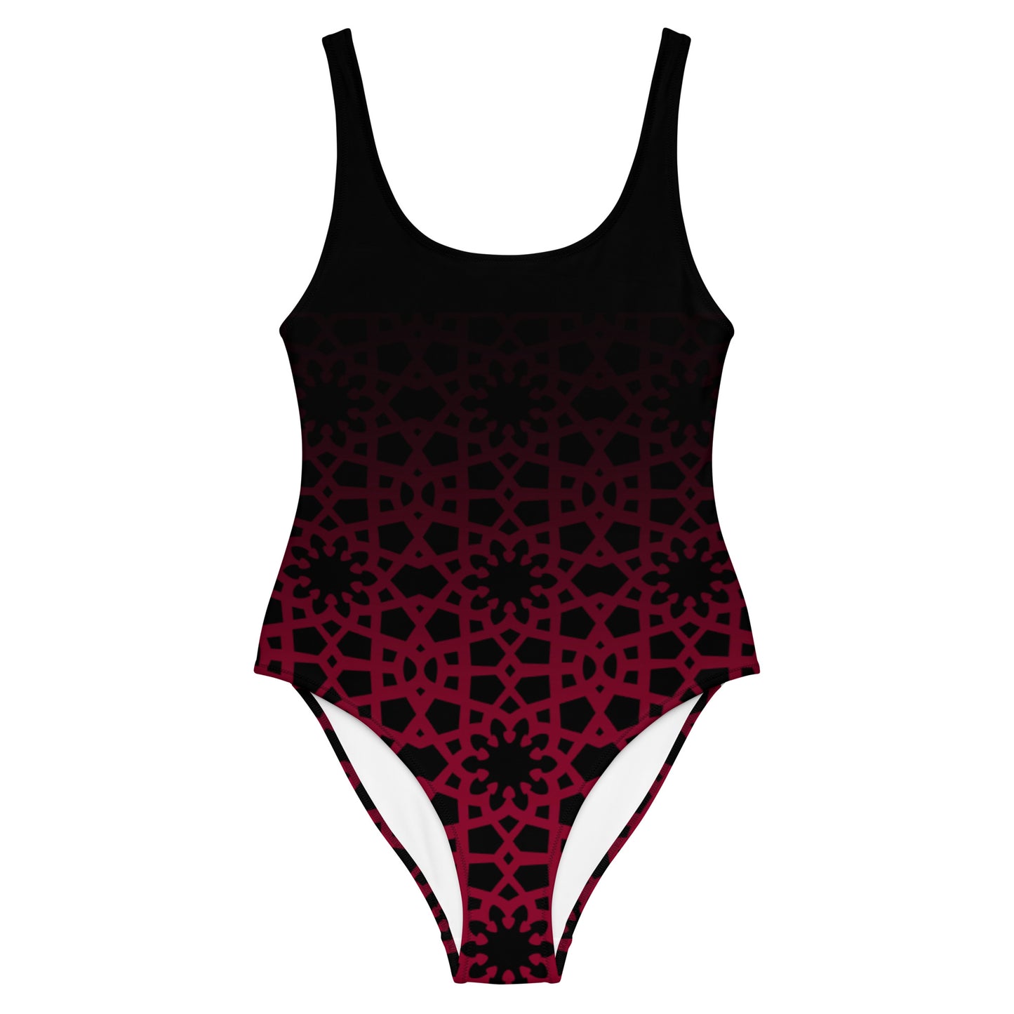 One-Piece Swimsuit - Geometric Ombre in Black and Red