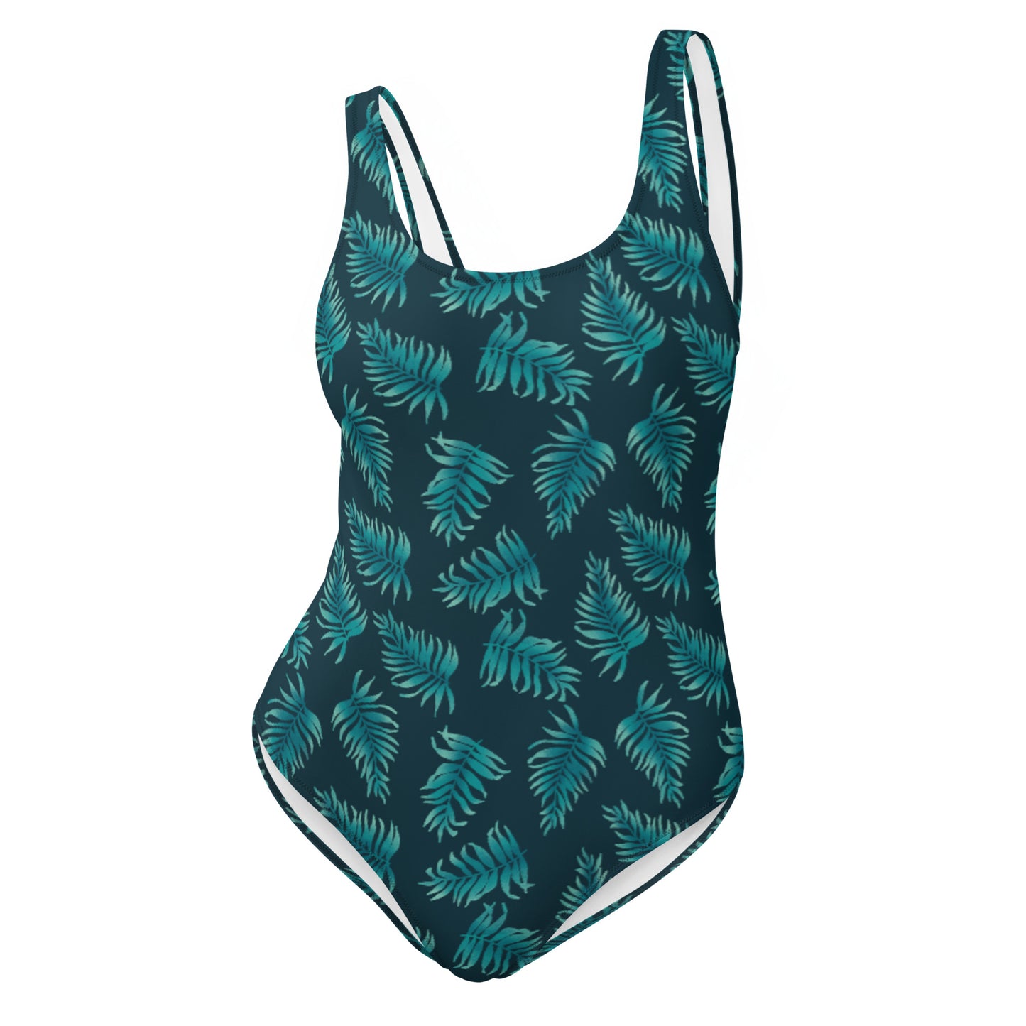 One-Piece Swimsuit - Palm Leaves in Blue Ombre