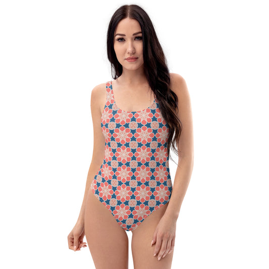 One-Piece Swimsuit - Geometric Arabesque Mashup in Pink