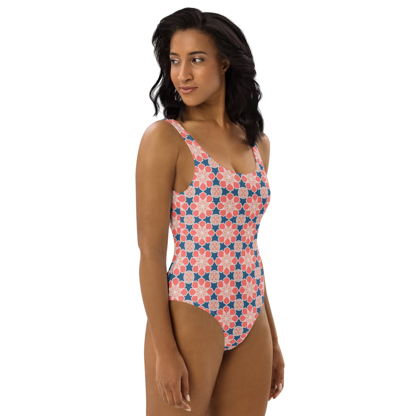 One-Piece Swimsuit - Geometric Arabesque Mashup in Pink