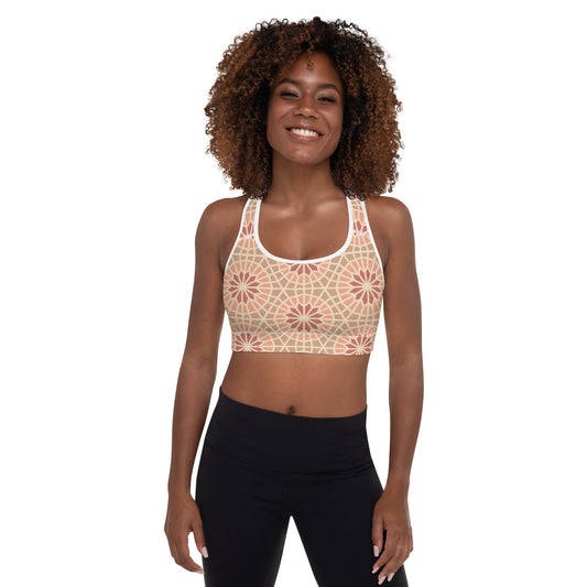 Padded Sports Bra - Geometric Star 2 in Cocoa and Cream