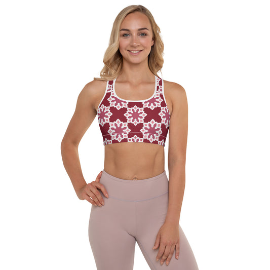 Padded Sports Bra - Arabesque flower in Rouge