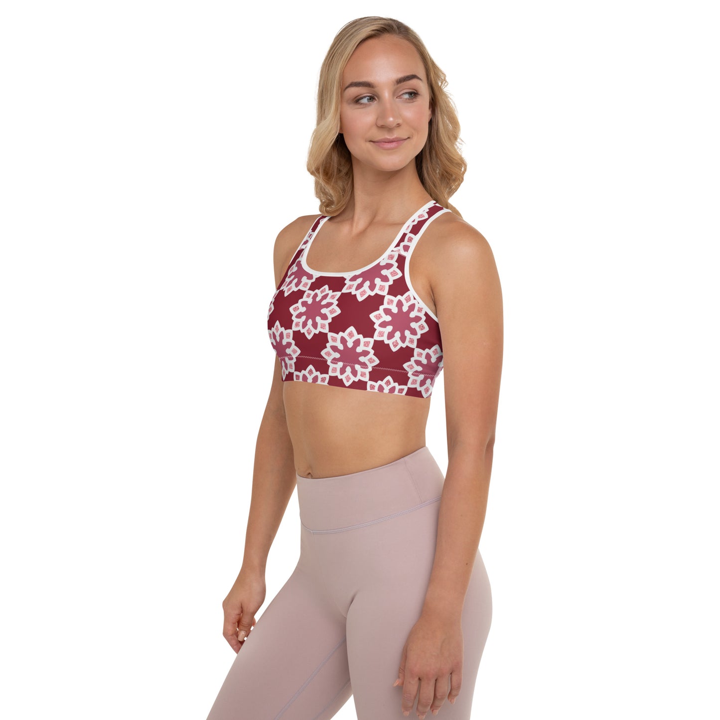 Padded Sports Bra - Arabesque flower in Rouge