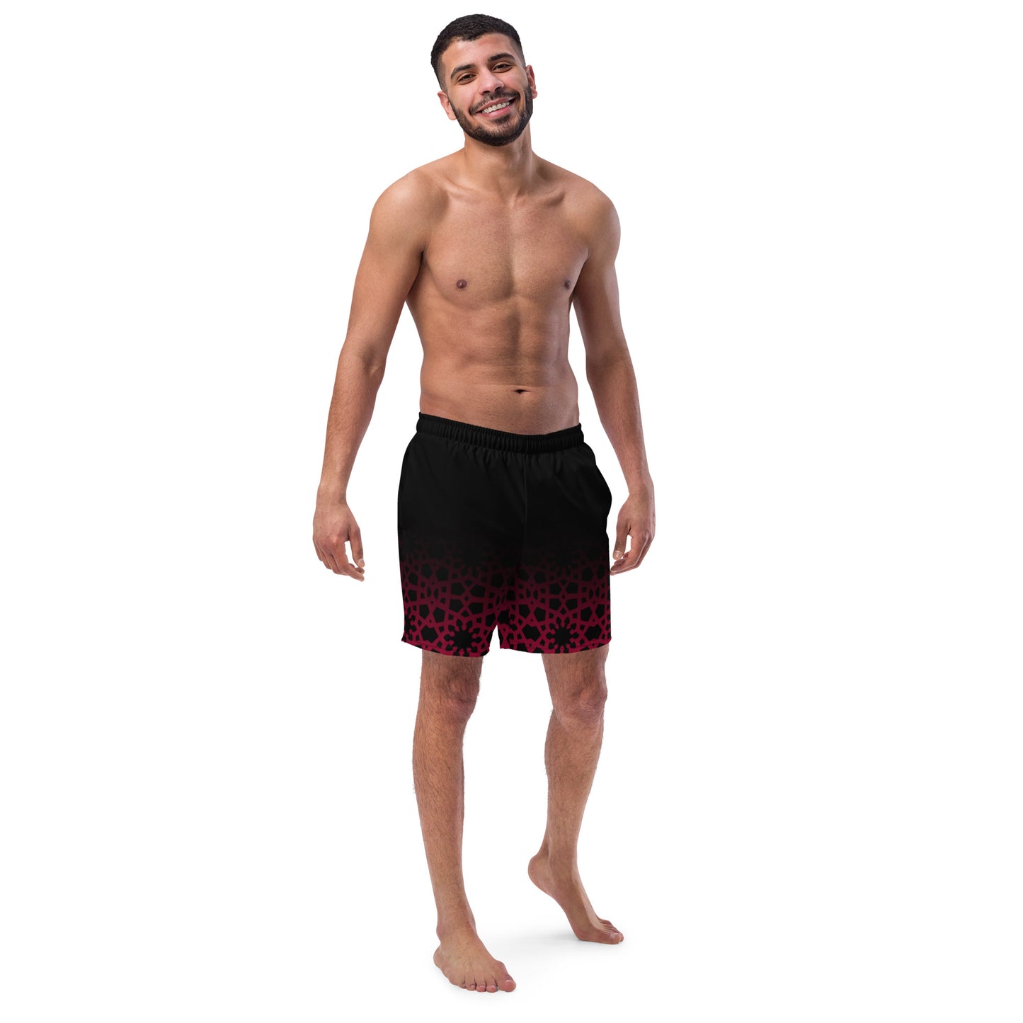 Recycled rPET Men's swim trunks 🍃 Geometric Ombre in Black and Red