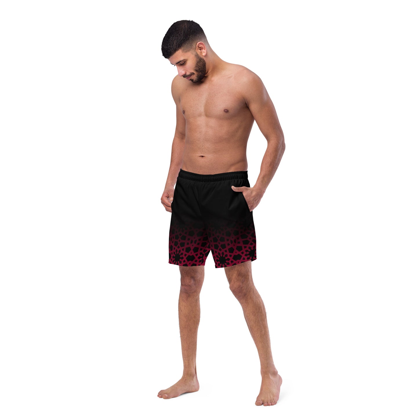 Recycled rPET Men's swim trunks 🍃 Geometric Ombre in Black and Red