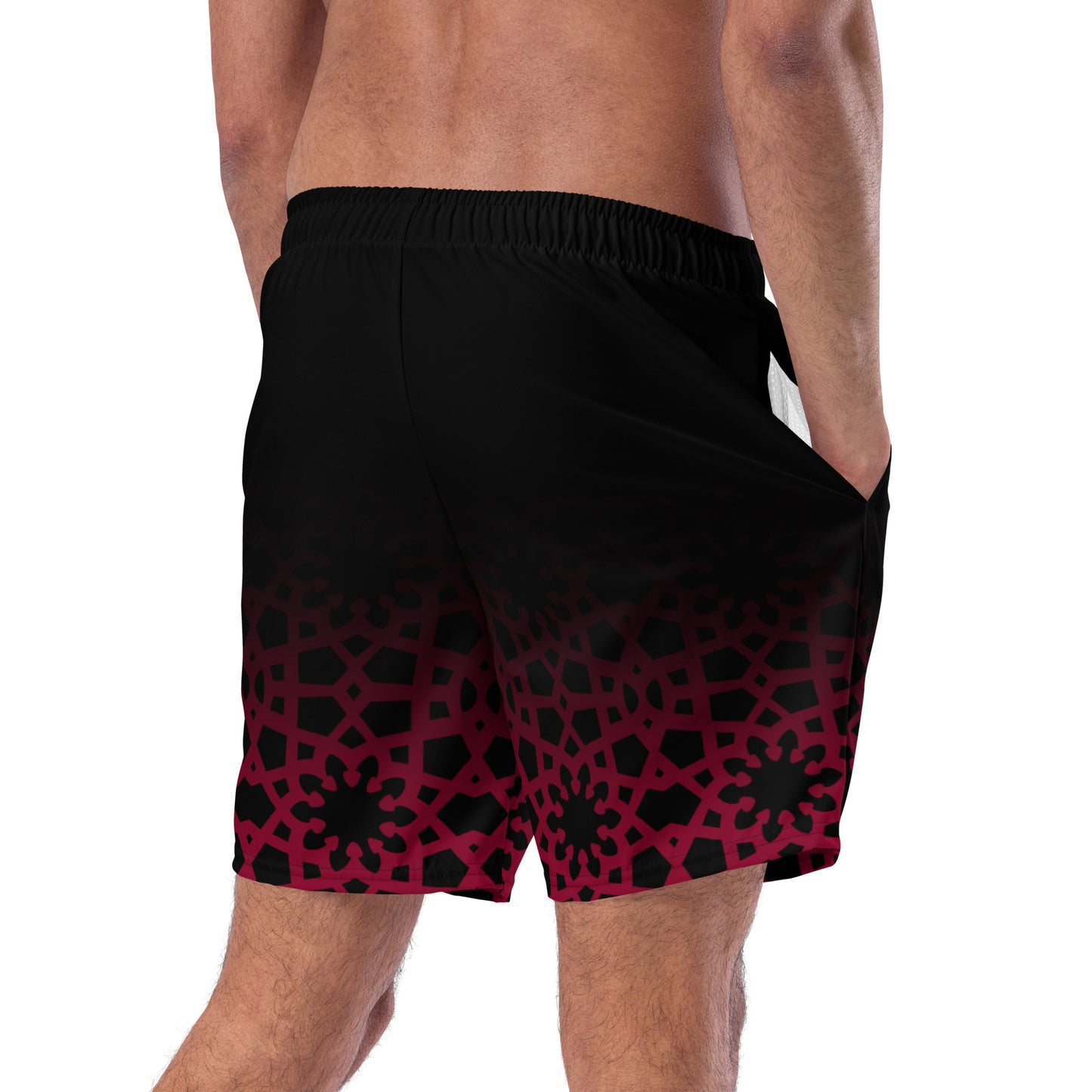 Recycled rPET Men's swim trunks 🍃 Geometric Ombre in Black and Red