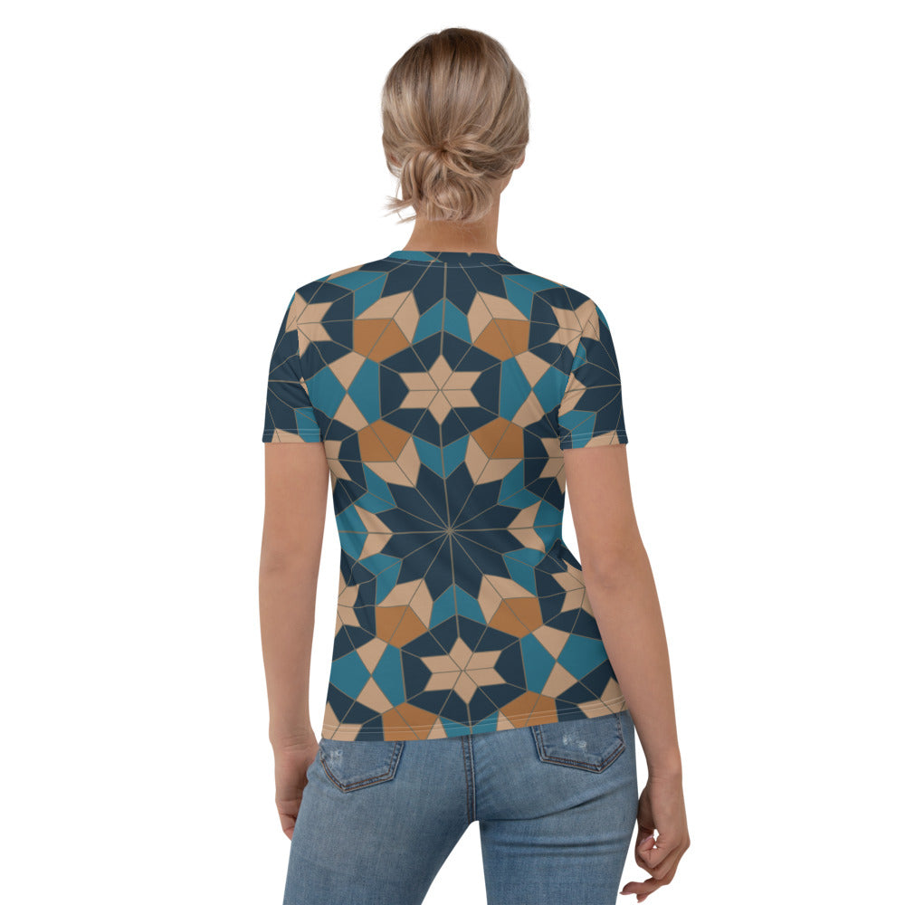 Women's T-shirt - Geometric Star in Red Sea Blue