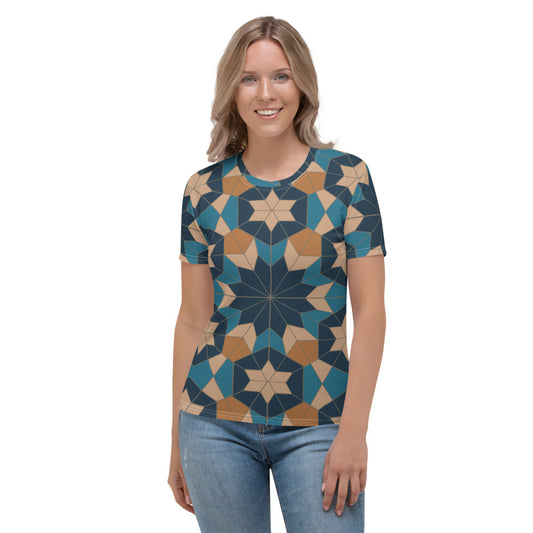 Women's T-shirt - Geometric Star in Red Sea Blue