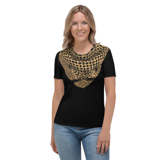 Women's T-shirt - Keffiyeh Shemagh in Tan and Black