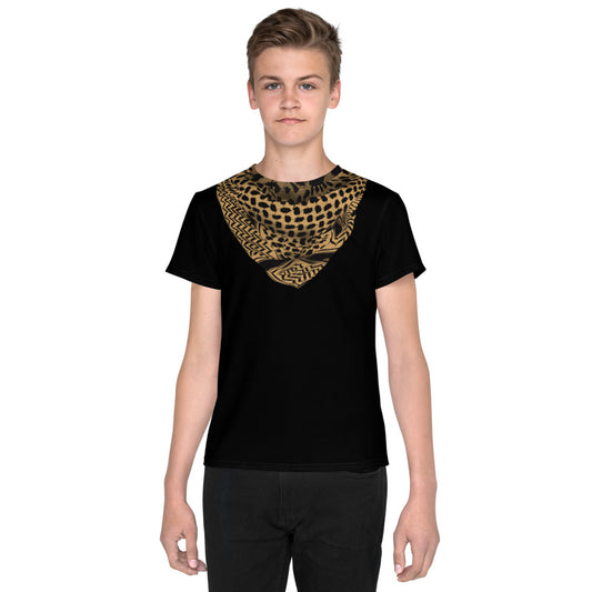 Youth crew neck t-shirt - Keffiyeh Shemagh in Tan and Black