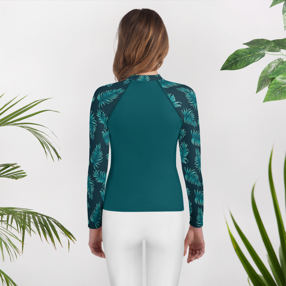 Youth Rash Guard - Palm Leaves in Blue Ombre