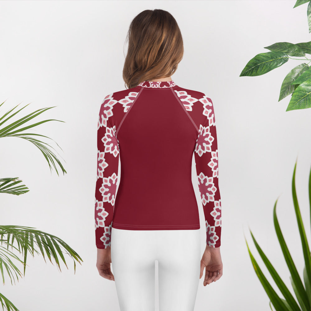 Youth Rash Guard - Arabesque Flower in Rouge