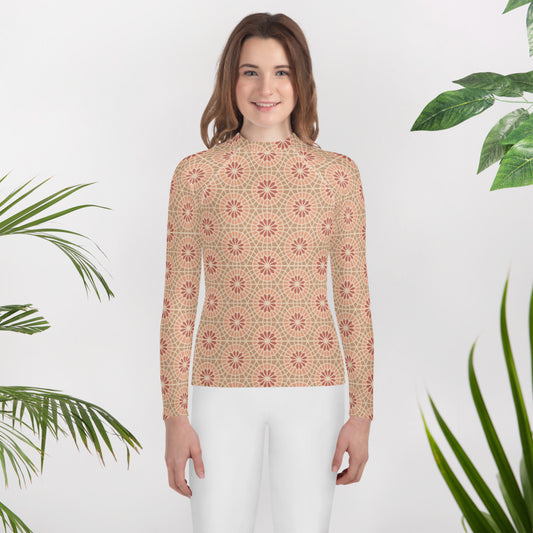 Youth Rash Guard - Geometric Star 2 - Cocoa and Cream