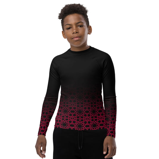 Youth Rash Guard - Geometric Ombre in Black and Red