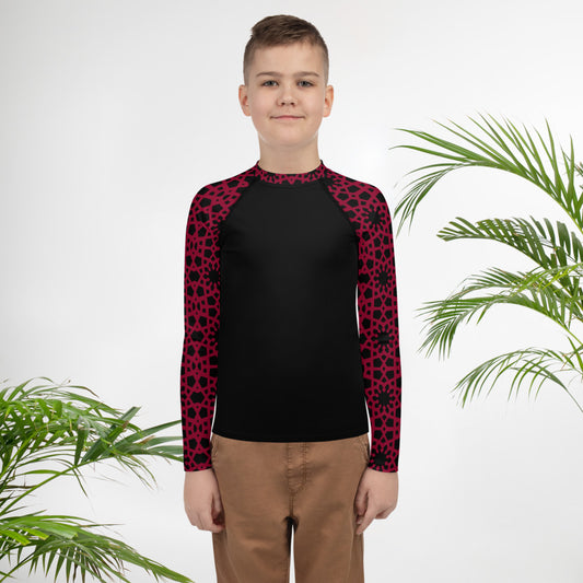 Youth Rash Guard - Geometric in Black and Red
