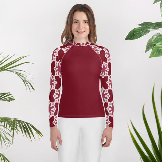 Youth Rash Guard - Arabesque Flower in Rouge