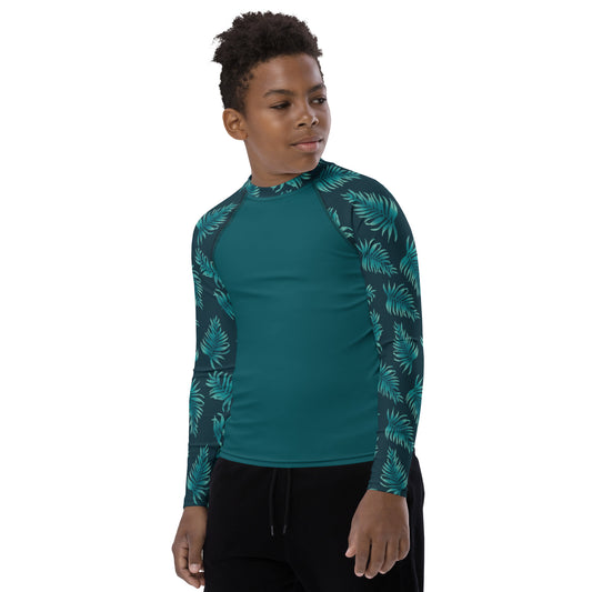 Youth Rash Guard - Palm Leaves in Blue Ombre