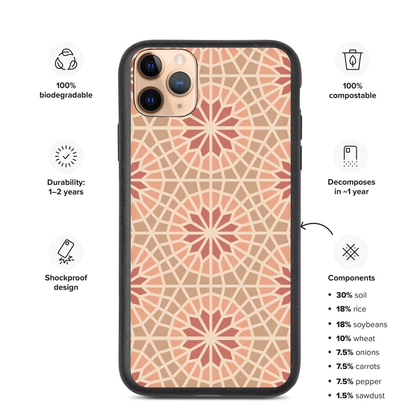 Biodegradable phone case 🍃 - Geometric Star 2 - Cocoa and Cream
