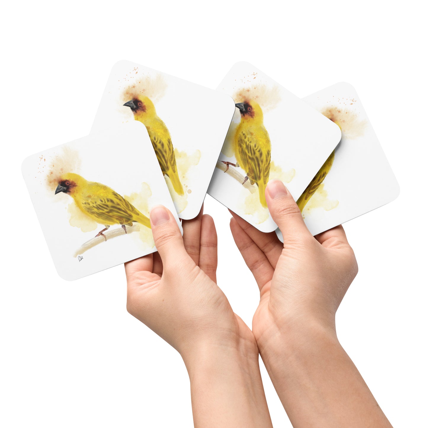 Ruppelle's Weaver Bird Watercolor Cork-back coaster