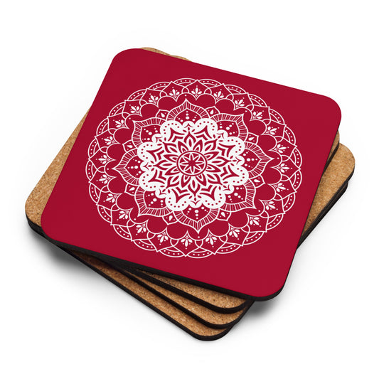 Mandala in Red Cork-back coaster
