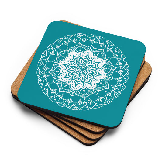 Mandala in Teal Cork-back coaster