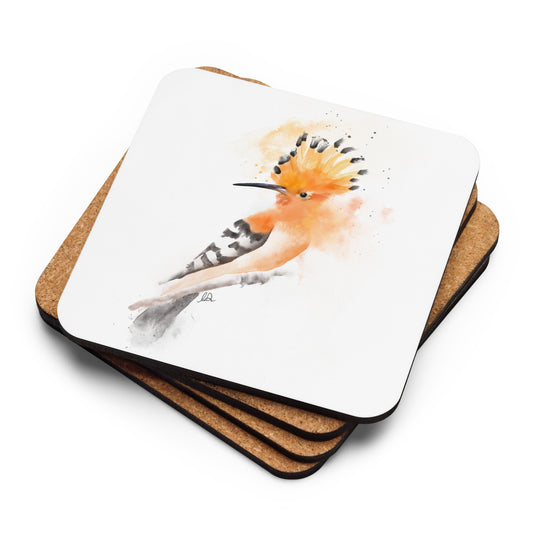 Hoopoe Bird Messy Watercolor Cork-back coaster