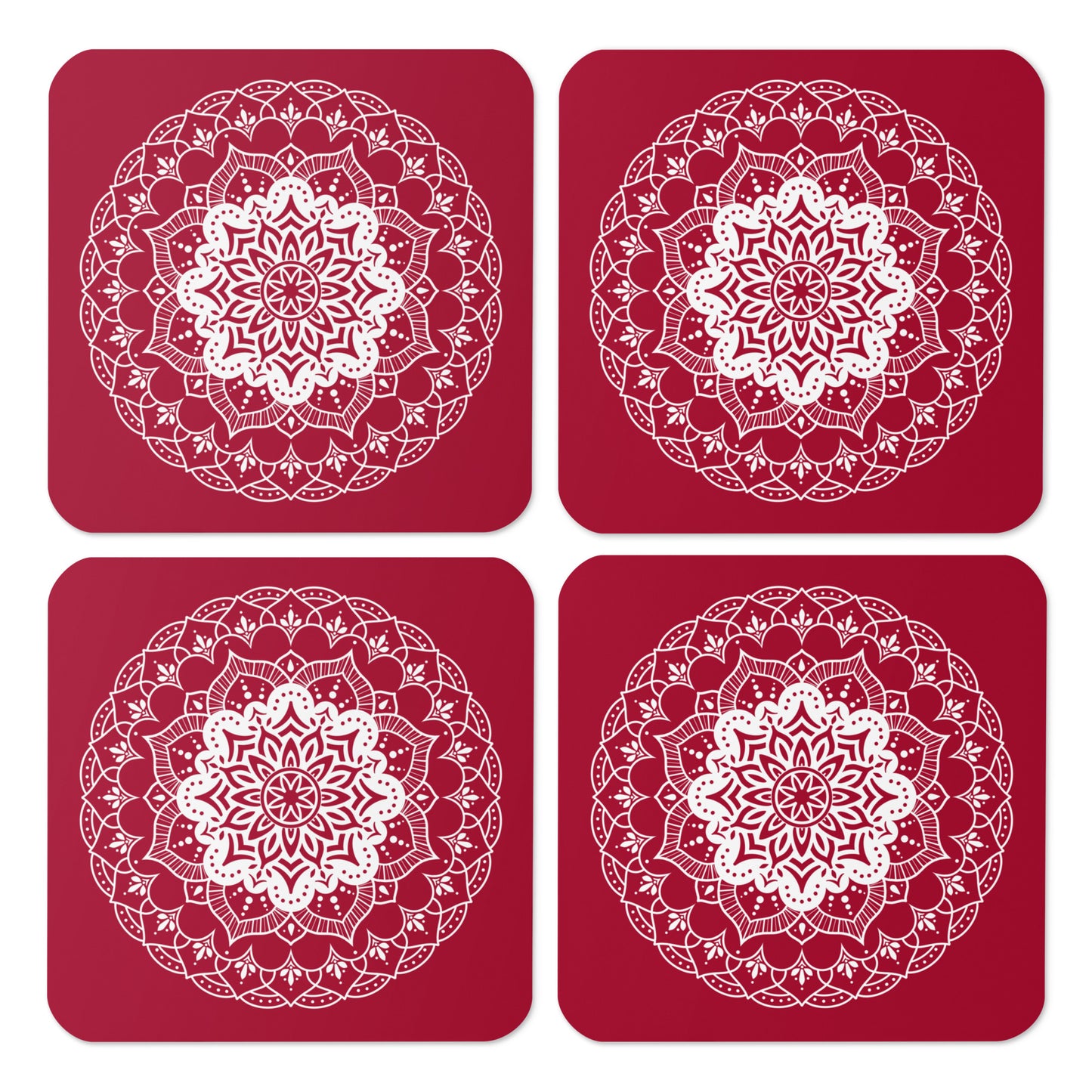 Mandala in Red Cork-back coaster