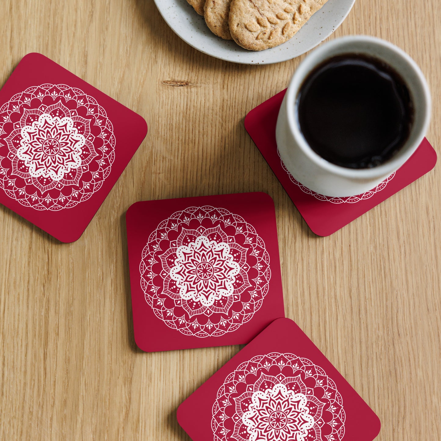 Mandala in Red Cork-back coaster