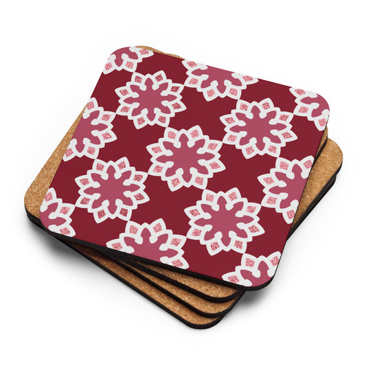 Cork-back coaster - Arabesque Flower in Rouge