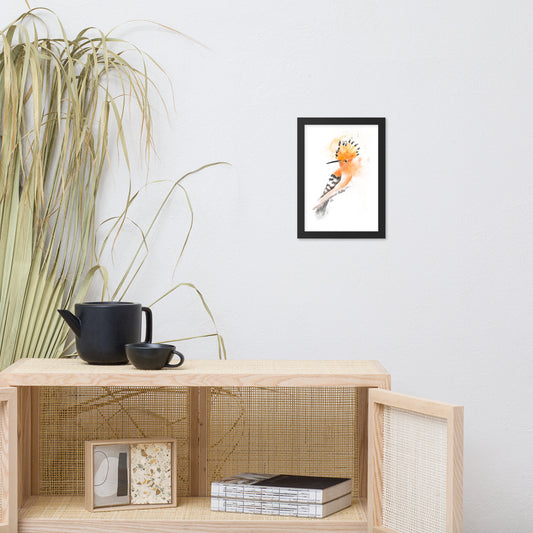 Hoopoe Bird Messy Watercolor Framed matte paper poster