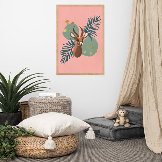 Framed matte paper poster - Arabian Wildlife Gazelle in Prink and Aqua