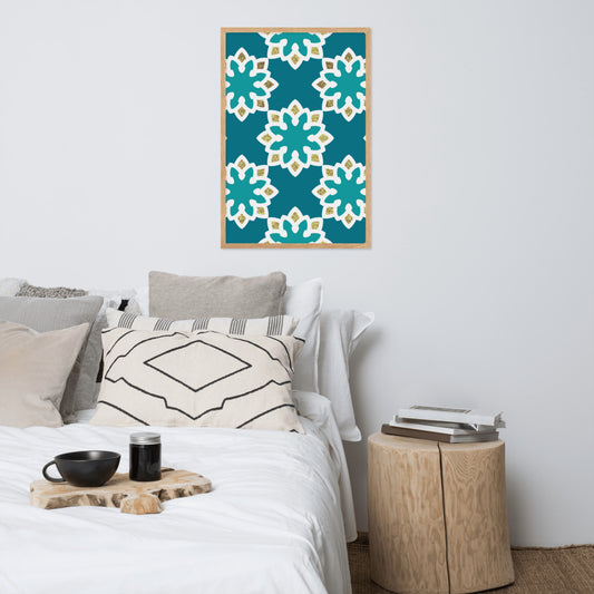 Framed matte paper poster - Arabesque Flowers in Aqua and Gold