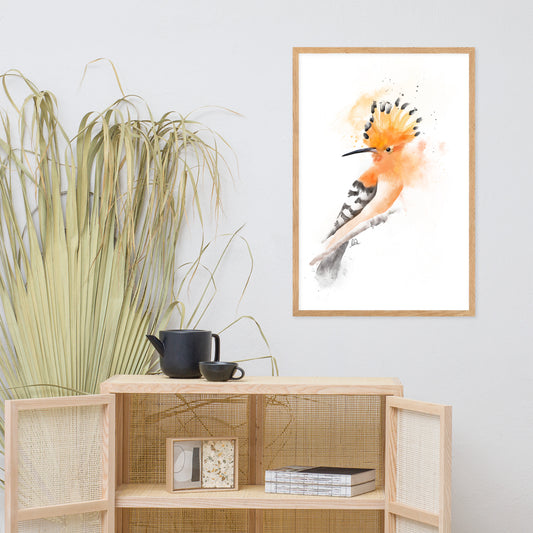 Hoopoe Bird Messy Watercolor Framed matte paper poster