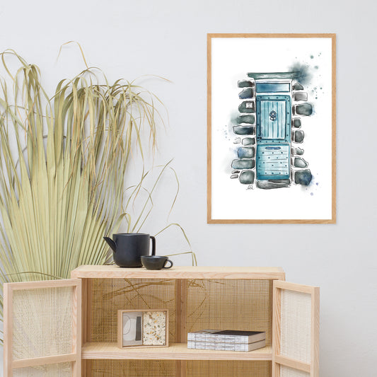 The Lucky Door - French Watercolor -  Framed matte paper poster