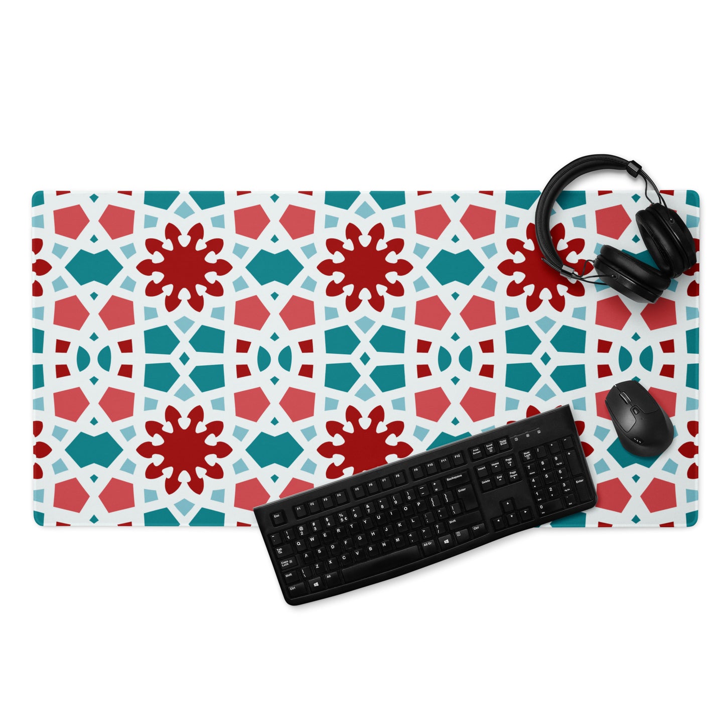 Desk Pad - Geometric Arabesque in Red and Teal