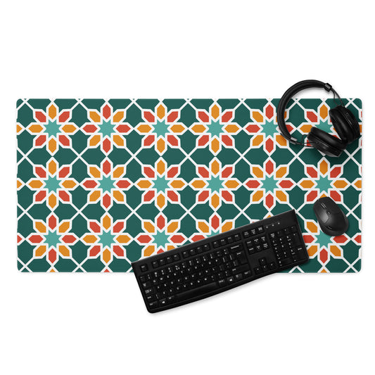 Desk Pad - Geometric Daisy in Green and Orange