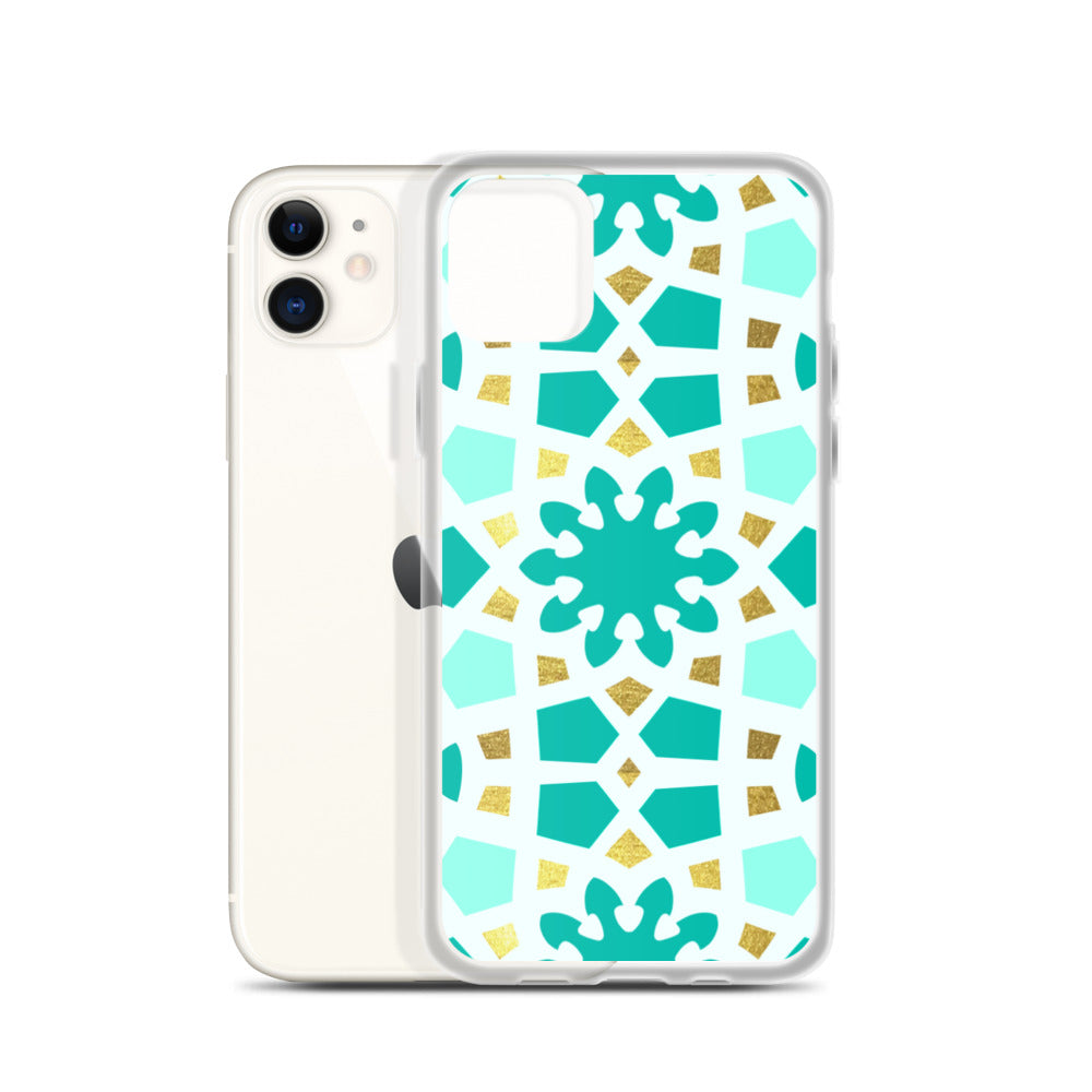 iPhone Case - Geometric Arabesque Pattern in Mint and Gold