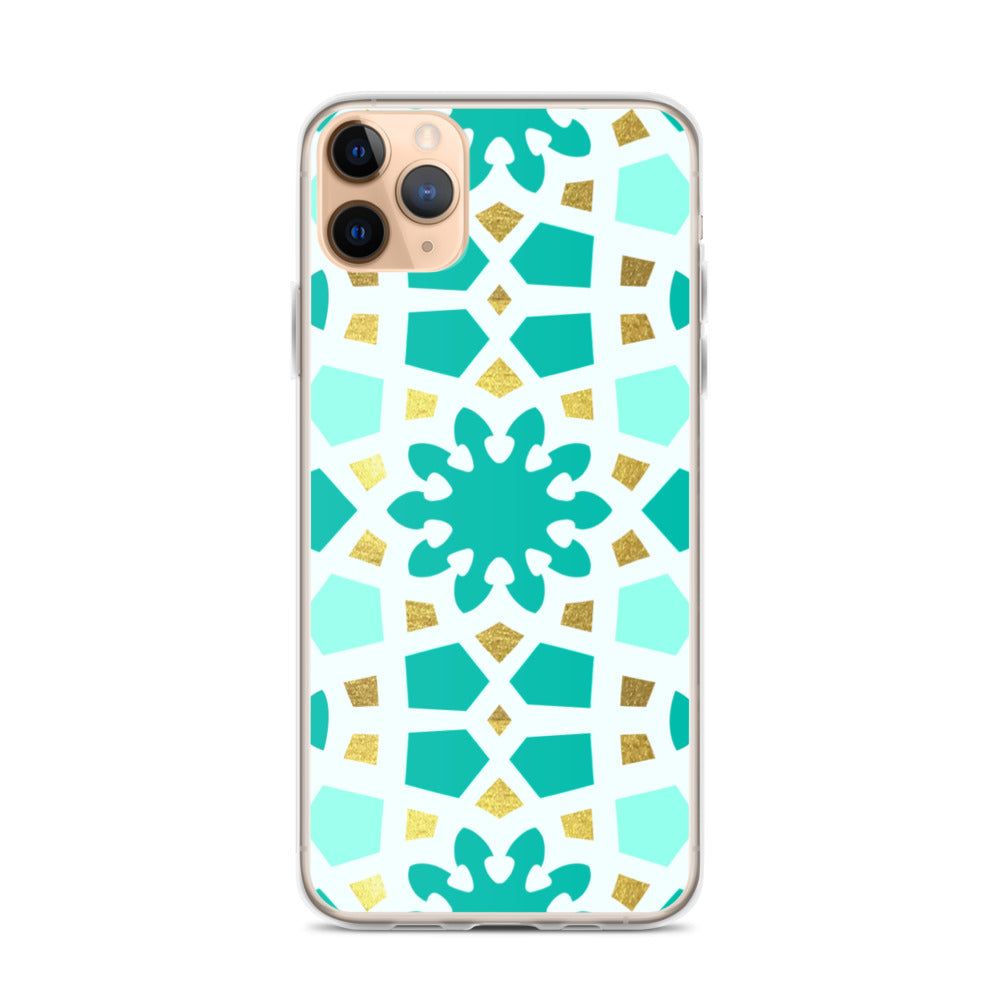 iPhone Case - Geometric Arabesque Pattern in Mint and Gold