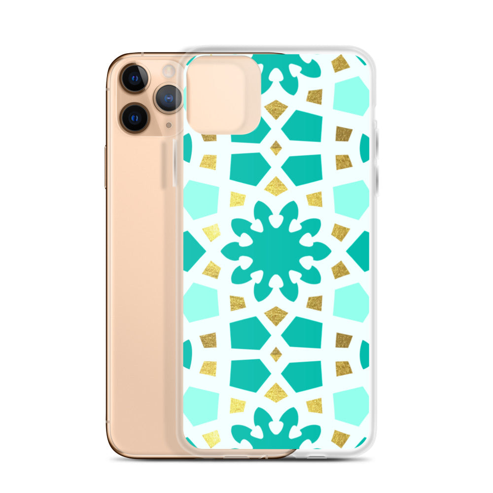 iPhone Case - Geometric Arabesque Pattern in Mint and Gold