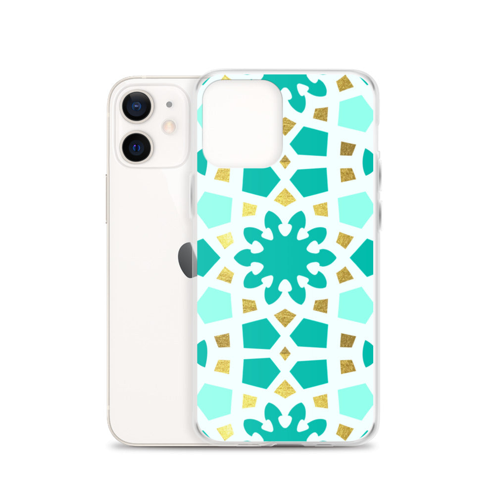 iPhone Case - Geometric Arabesque Pattern in Mint and Gold